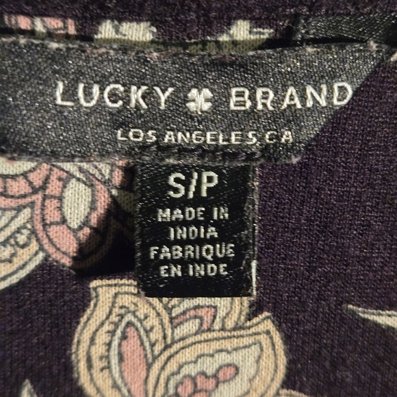 Lucky Brand Top Black Floral Long Sleeve V-Neck Hi-Lo Hem Blouse Women Size SP - Picture 7 of 12